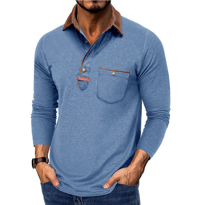 Herren Langarmshirt Mit Brusttasche Kontrastkragen Modern - BerlinGlamour