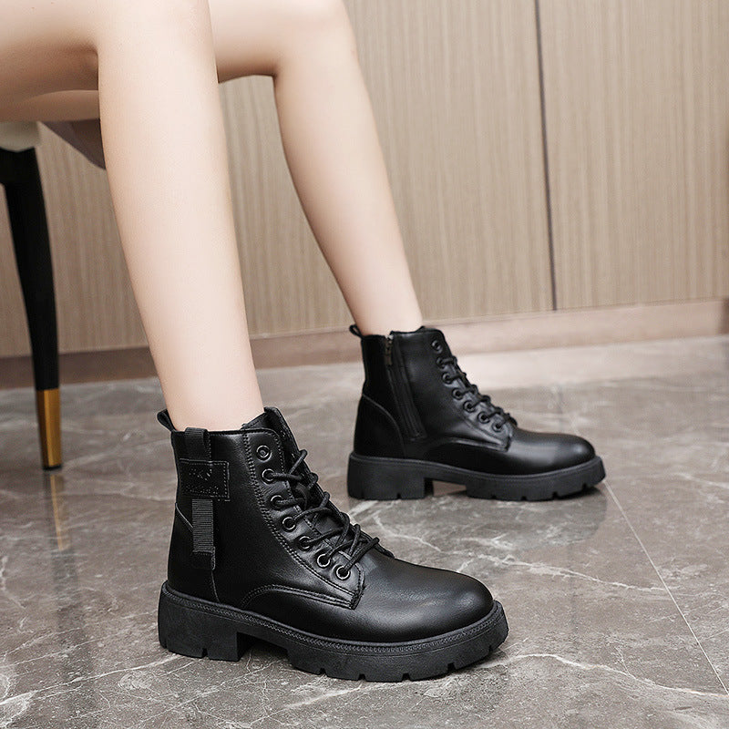 Damen Stiefel Halbstiefel Schnürung Reißverschluss Robust