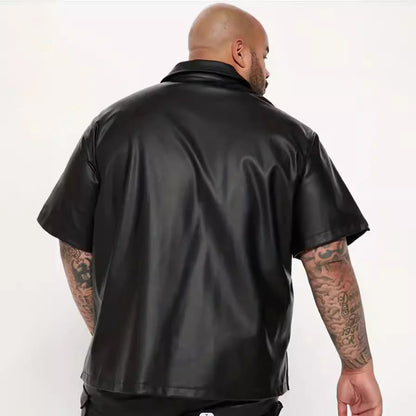 Herren Lederjacke Kurzarm mit Reißverschlusstaschen Schwarz