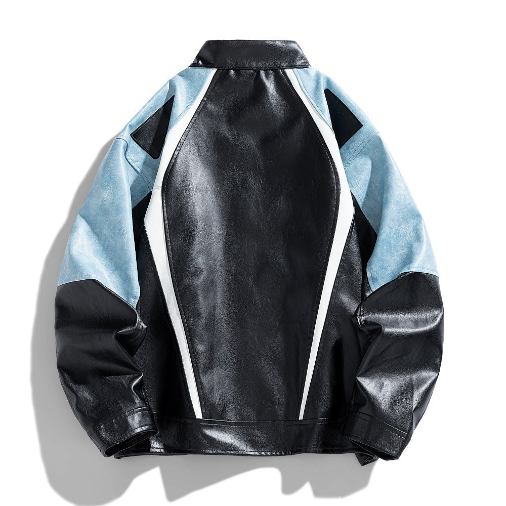 Herren Lederjacke Urban Style Schwarz Mit Farbblock