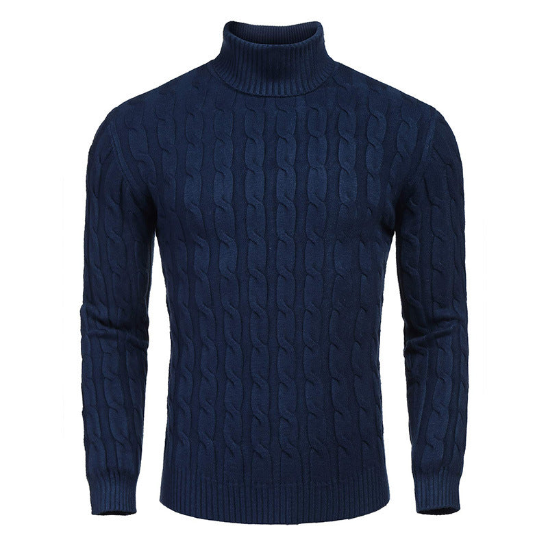 Herren Rollkragenpullover Zopfmuster Modern Schwarz