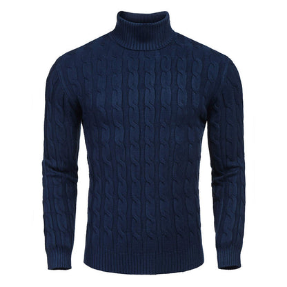 Herren Rollkragenpullover Zopfmuster Modern Schwarz