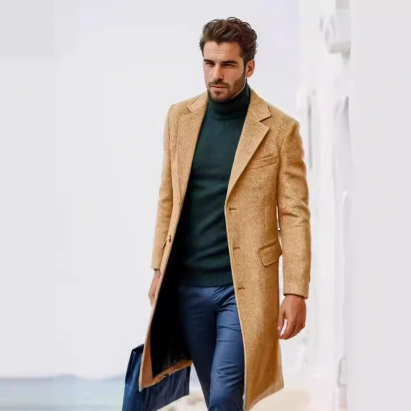 Herren Mantel Lang Eleganter Wollblend Winter