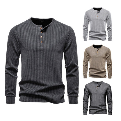 Herren Langarmhemd Mit Struktur und Knöpfen Modern
