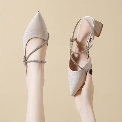Damen Slingback Pumps mit Strass Schmuck Elegant Schwarz