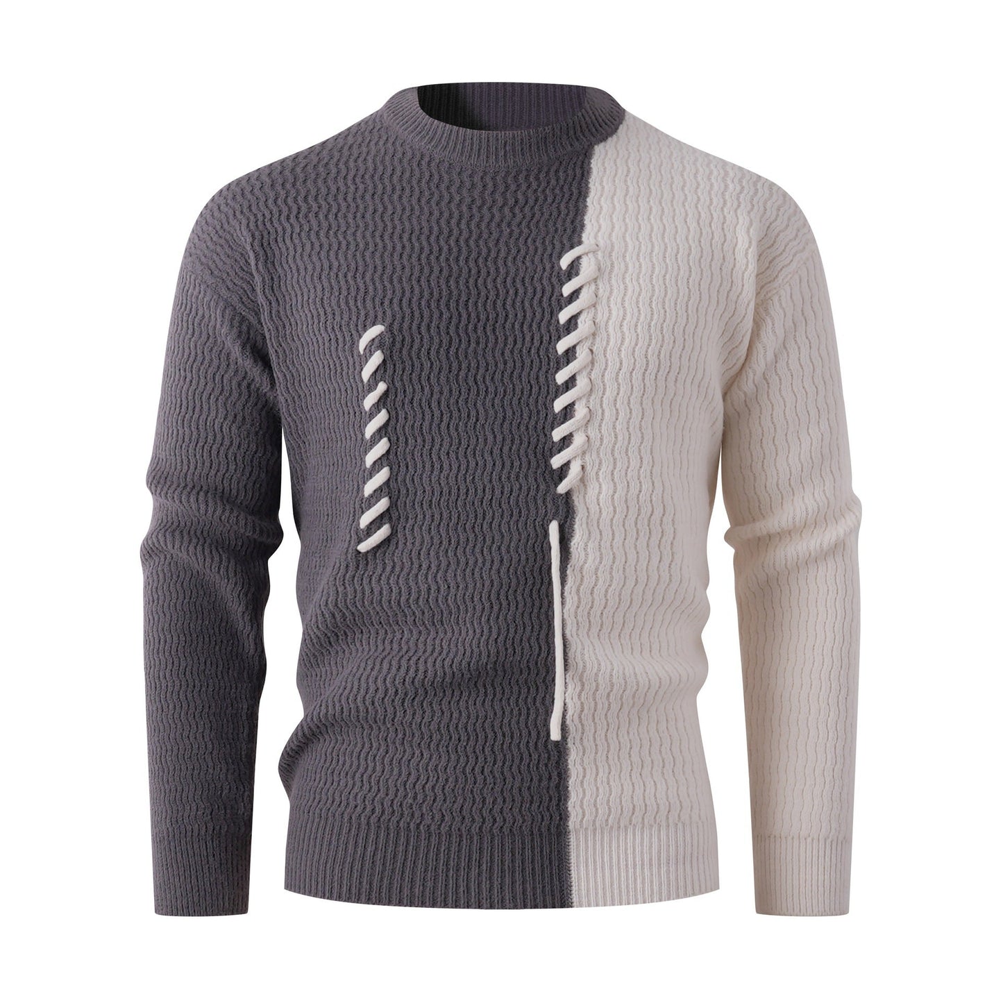 Herren Strickpullover Modern Zopfmuster Kontrast Farben