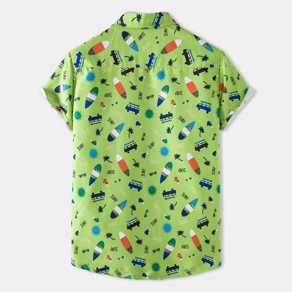 Herren Kurzarmhemd Surfdesign Lebhaft Knöpfe Modern