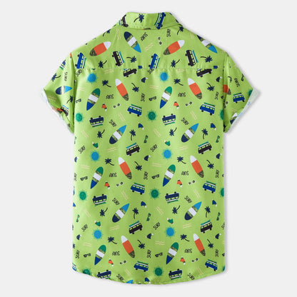 Herren Kurzarmhemd Surfdesign Lebhaft Knöpfe Modern