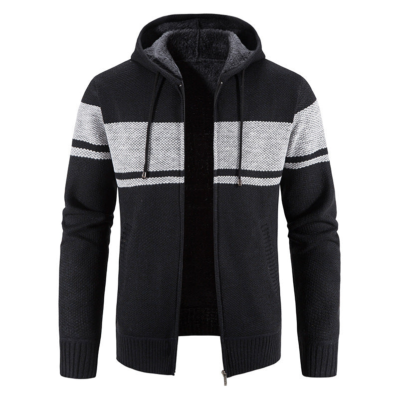 Herren Strickjacke Kapuze Kontraststreifen Modern