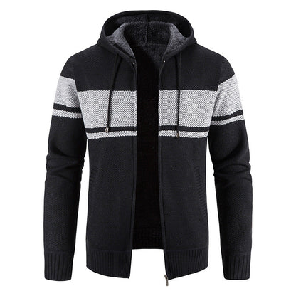 Herren Strickjacke Kapuze Kontraststreifen Modern