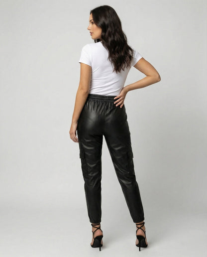 Damenhose Slim Fit Kunstleder Schwarz
