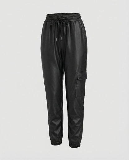 Damenhose Slim Fit Kunstleder Schwarz