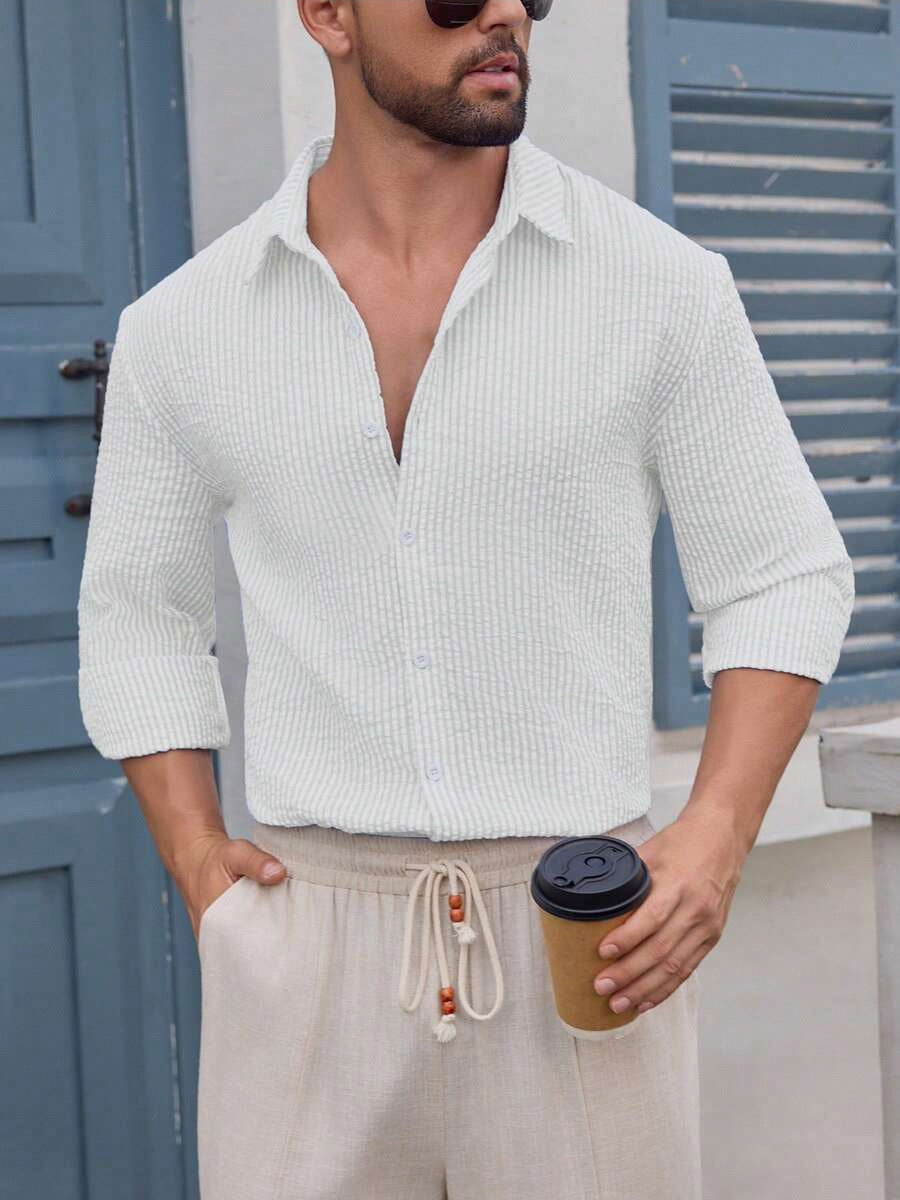 Herren Langarmhemd Elegantes Streifenmuster Modern Slimfit