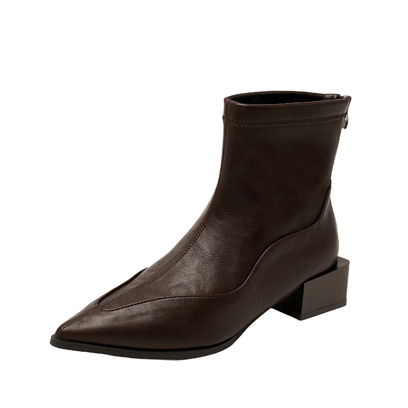 Damen Stiefeletten Hoch Modern Blockabsatz Spitz