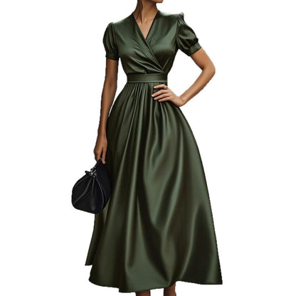Elegantes Damen Maxikleid Wickeloptik Puffärmel