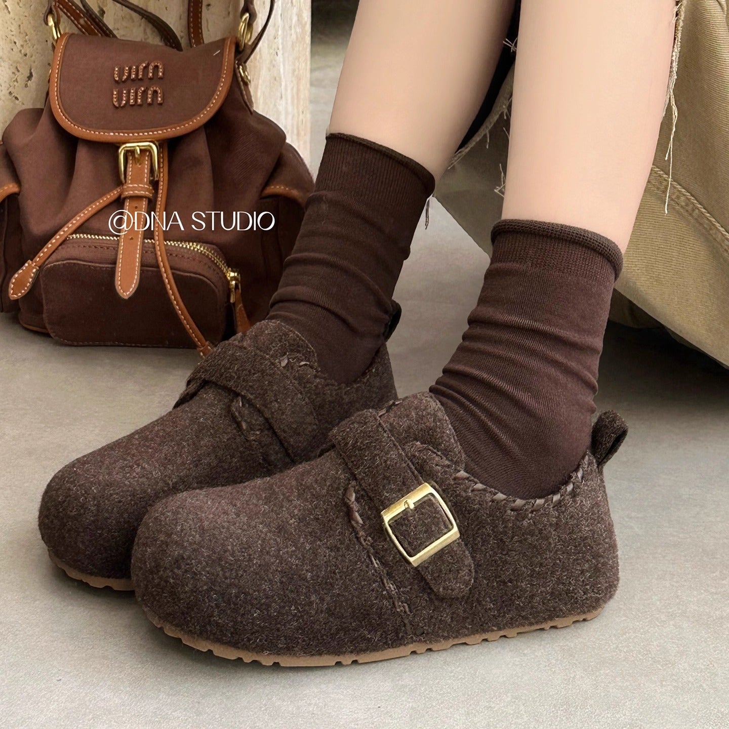 Damen Filzclogs mit Schnallenverschluss Warme Winterclogs
