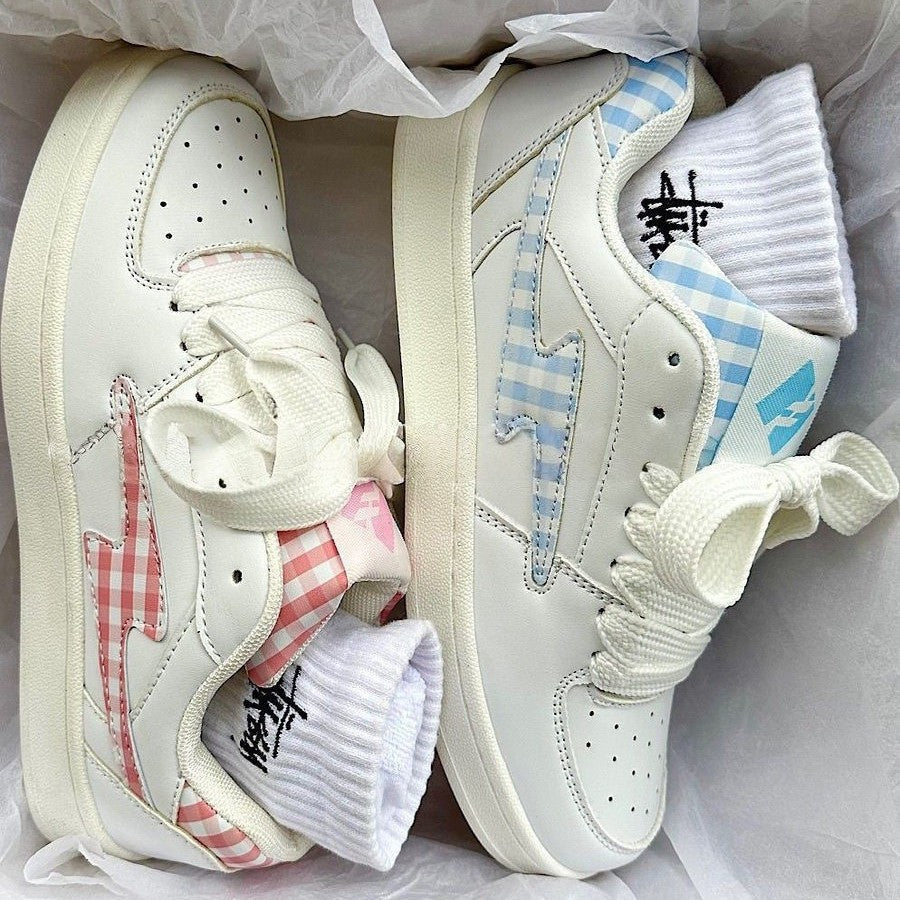 Damen Sneaker Karo Bequem Dämpfung Sport