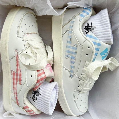 Damen Sneaker Karo Bequem Dämpfung Sport