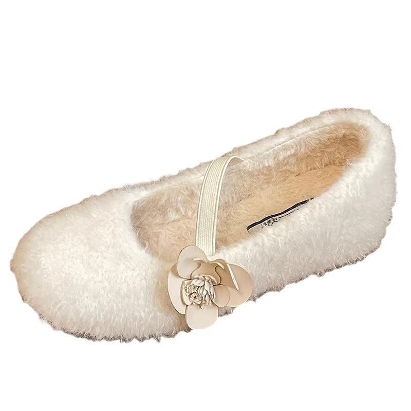 Damen Ballerinas Flauschig mit Schleife Schwarz