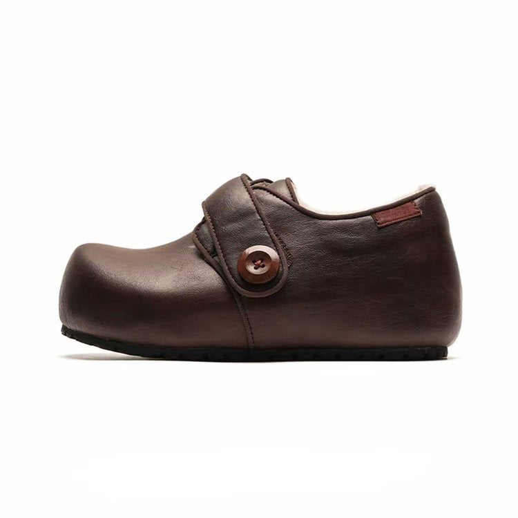 Damen Lederschuhe Bequem Knöpfel Detail Modern