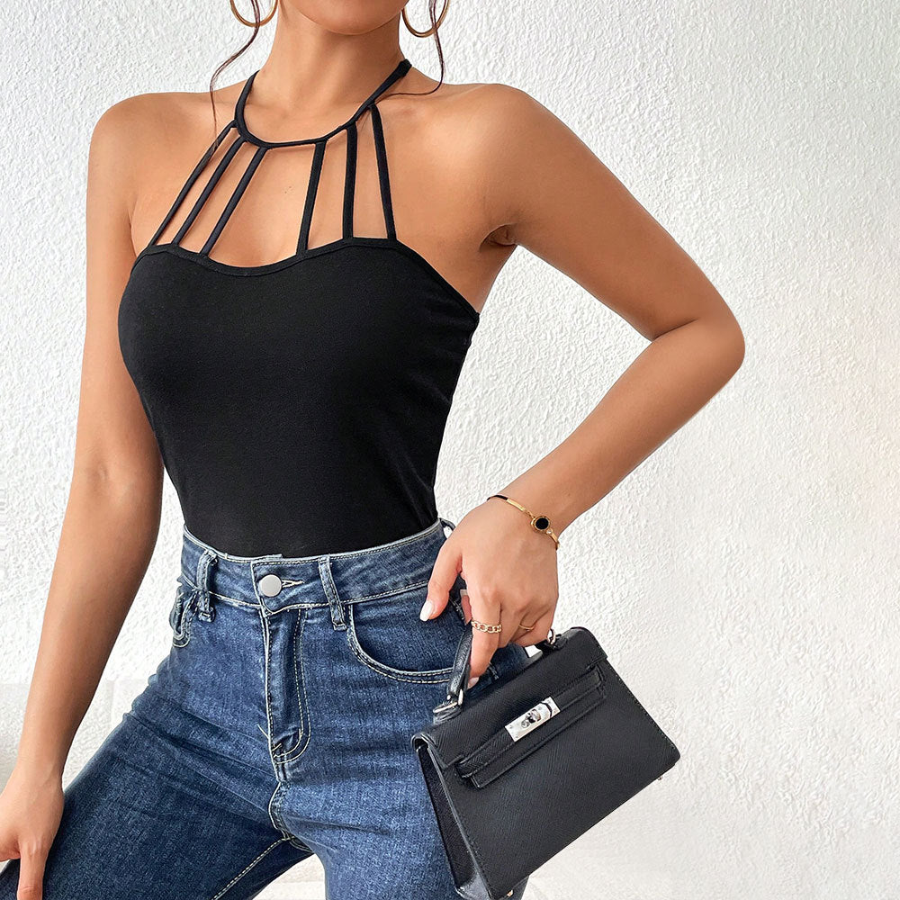 Damen Body Elegantes Design Cut-Out Trägerschlaufen