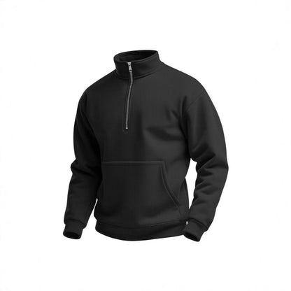Herren Fleece Pullover Kurz Reißverschluss Bauchtasche Sportlich