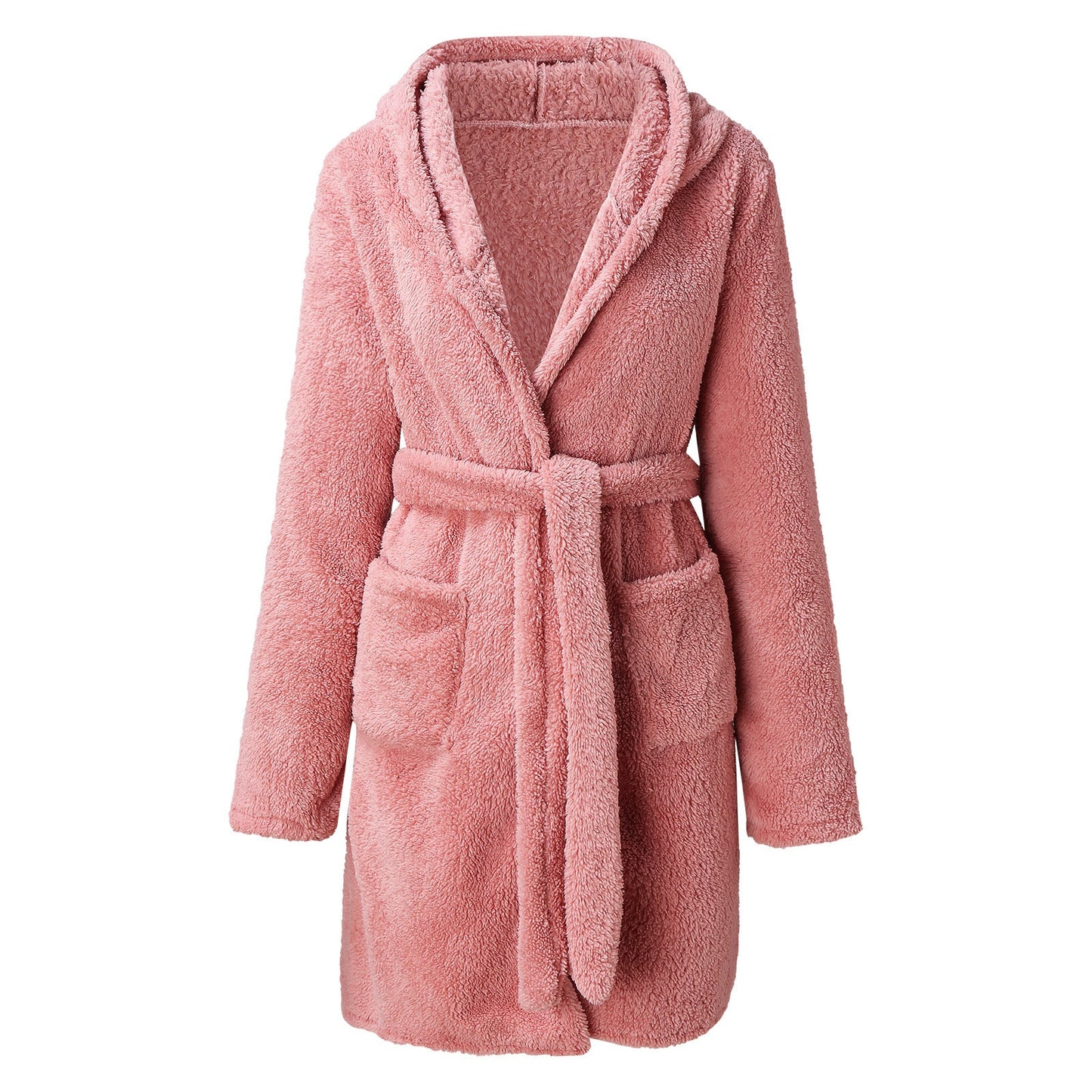 Weicher Damen Fleece Bademantel mit Kapuze und Gürtel