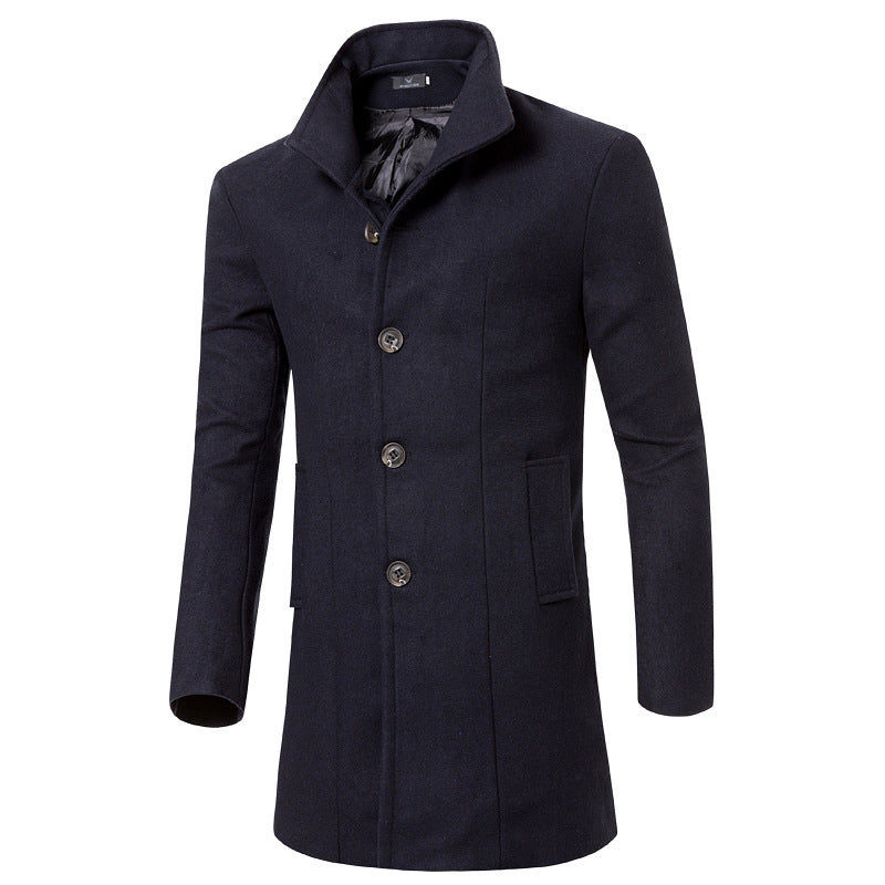 Herren Woolcoat Stehkragen Modern Taschen Elegante Winterjacke