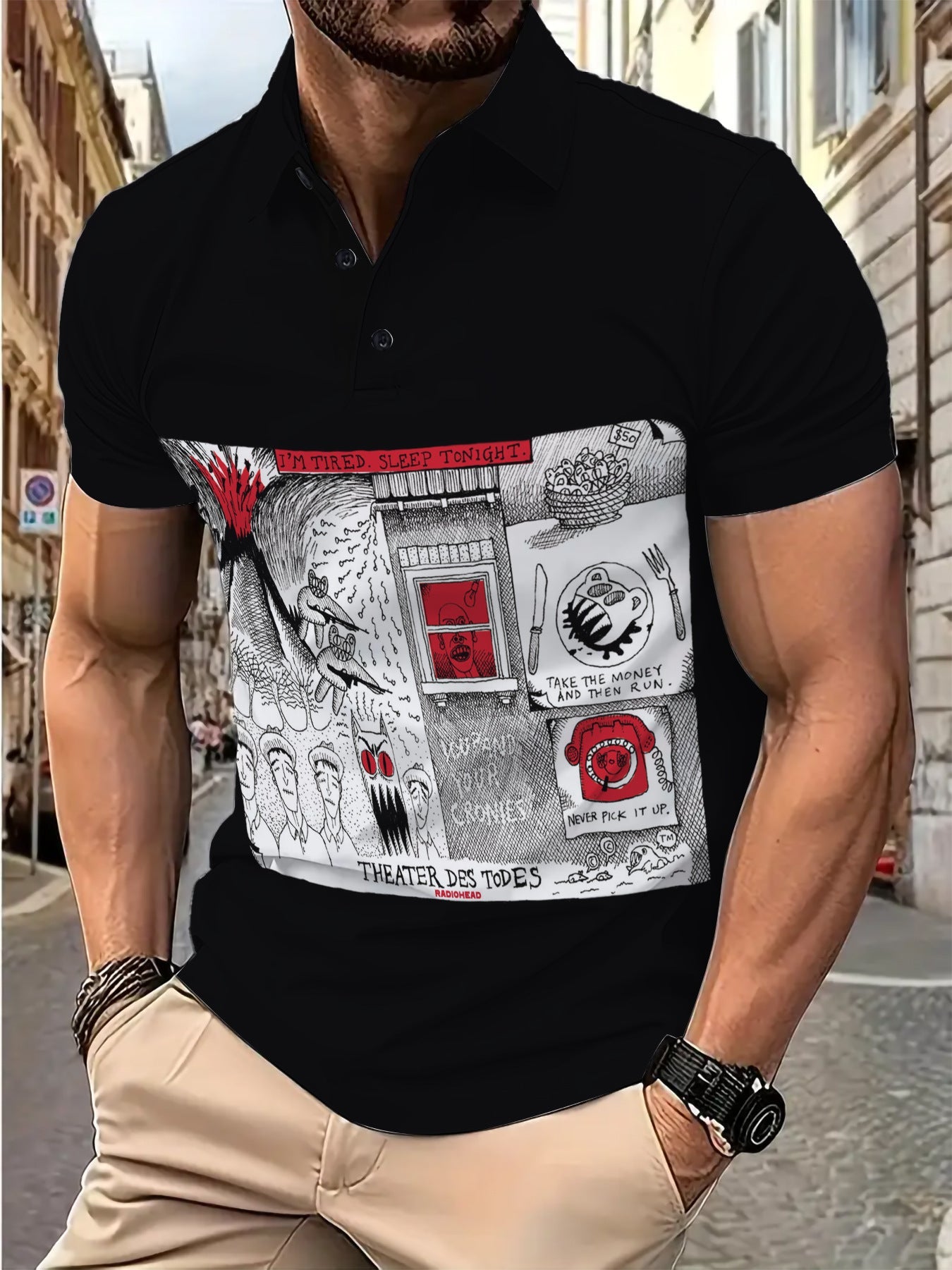 Herren Poloshirt Modern Grafikprint Berlin Style