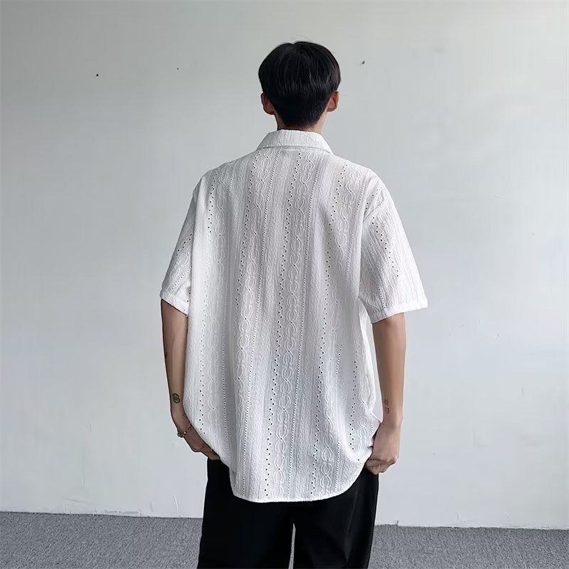 Herren Kurzarmhemd Modern mit Spitzen-Details Elegant
