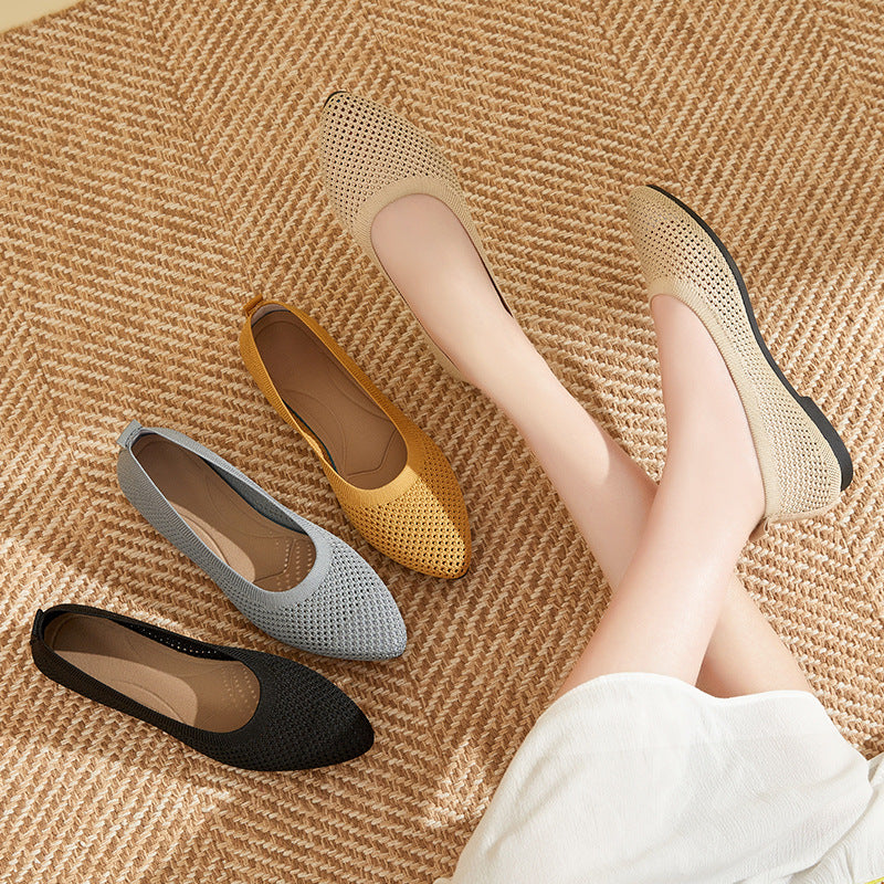 Damen Ballerinas Bequem Strick Schnürsenkel Luftdurchlässig - BerlinGlamour
