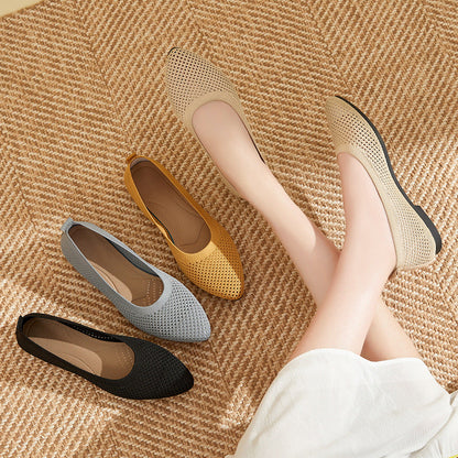 Damen Ballerinas Bequem Strick Schnürsenkel Luftdurchlässig - BerlinGlamour