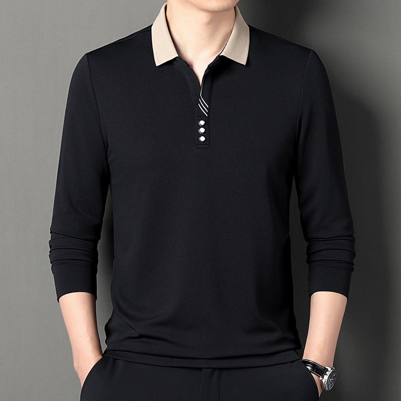 Herren Poloshirt Langarm Elegant Modern Knopfleiste