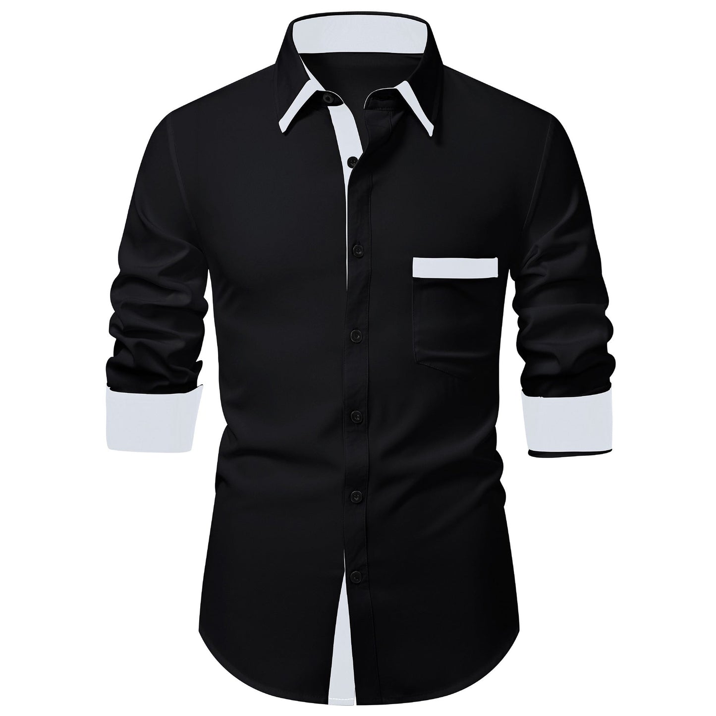Herren Langarmhemd Elegantes Design Kontrastkragen Modern