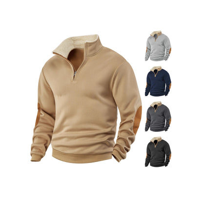 Herren Fleece-Pullover Modern Leder Detail Warm - BerlinGlamour