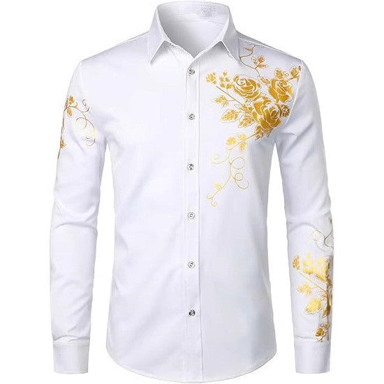 Herren Langarmhemd Blumenstickerei Elegant Modern
