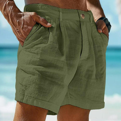 Herren Shorts atmungsaktiv Leinen Freizeit Shorts mit Taschen
