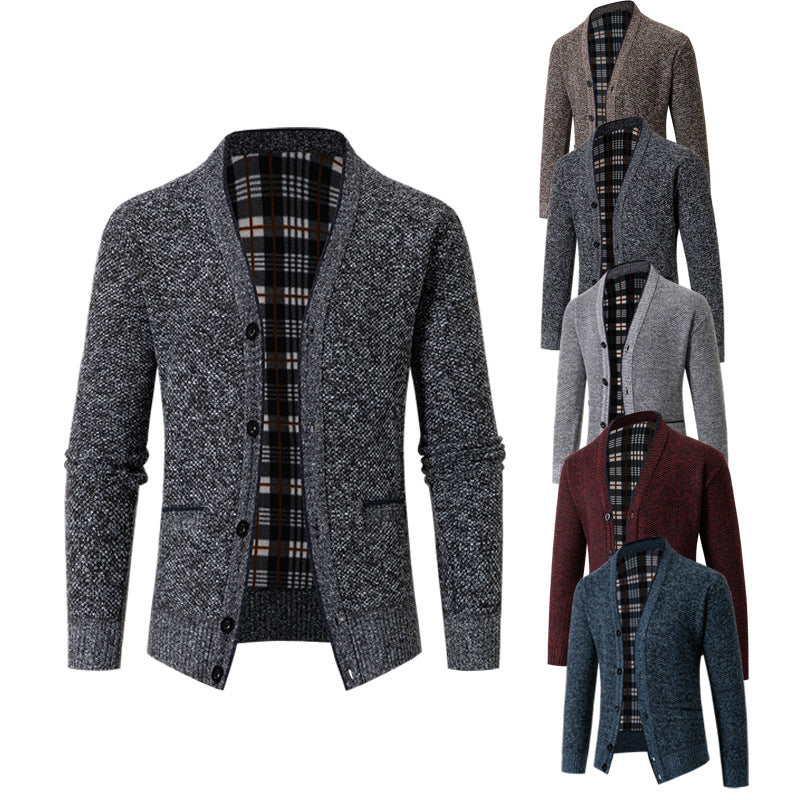 Herren Strickjacke Karomuster Knopfverschluss Elegante Männerjacke