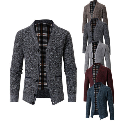 Herren Strickjacke Karomuster Knopfverschluss Elegante Männerjacke