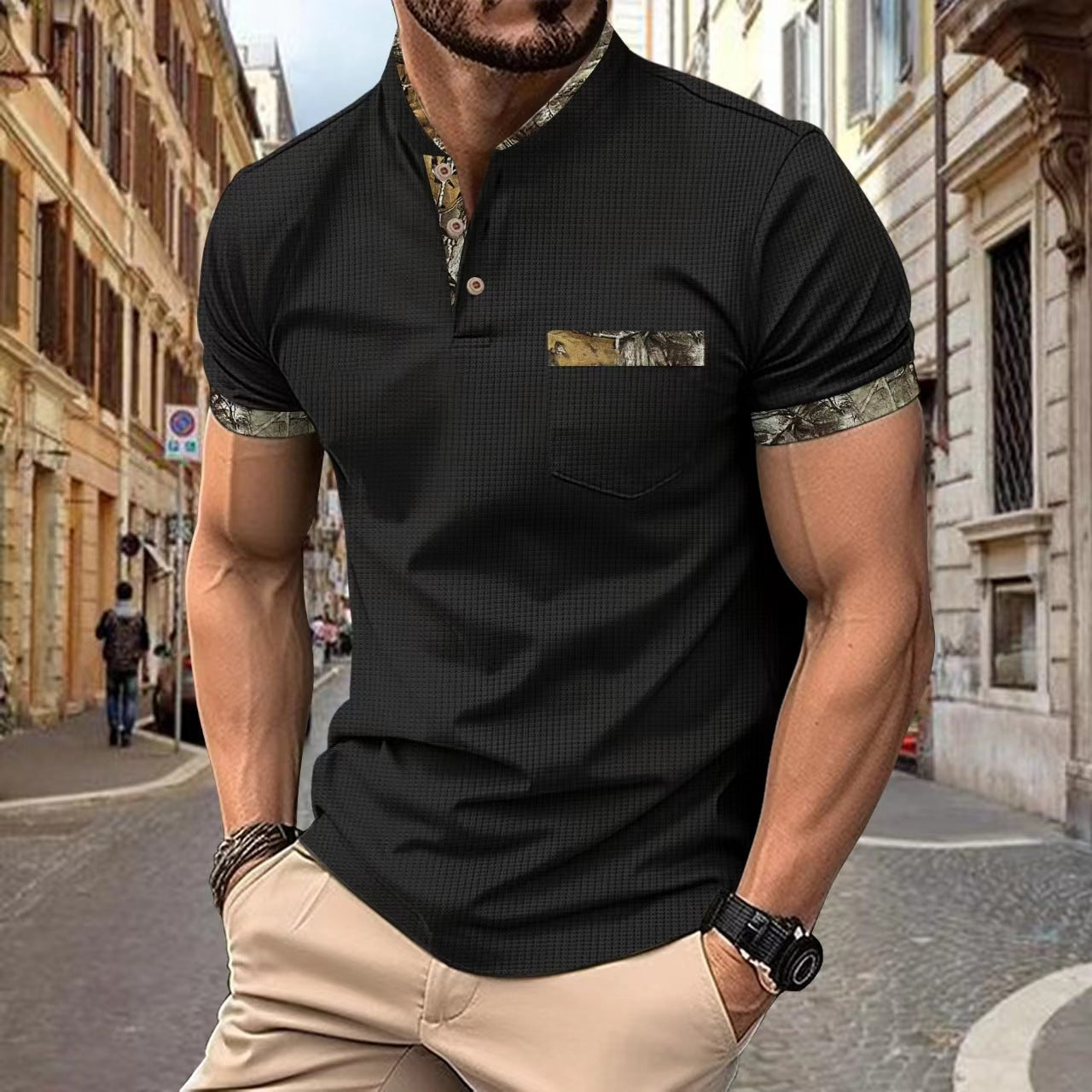 Herren Kurzarmhemd Modern mit Kragen und Brusttasche