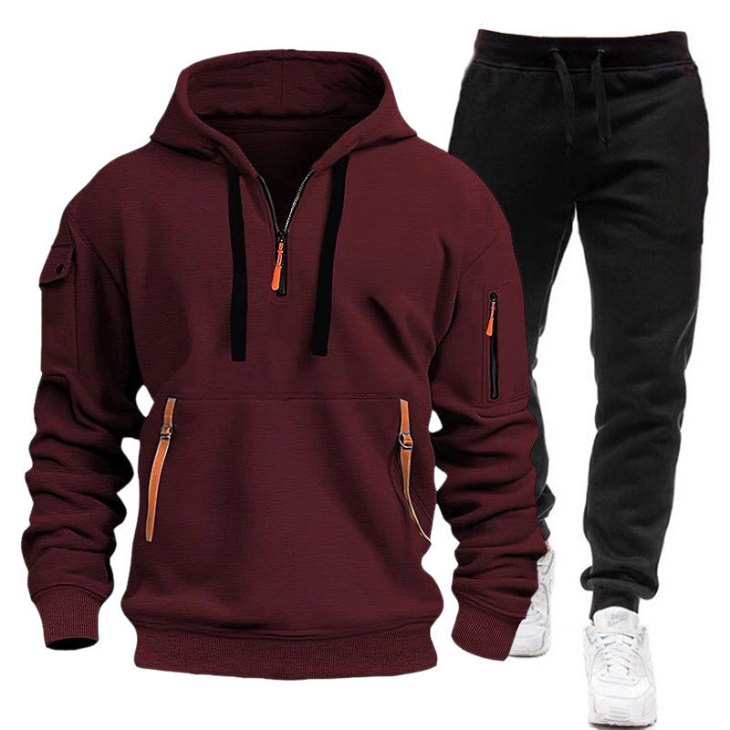 Herren Hoodie Kurz Reißverschluss Taschen Modern