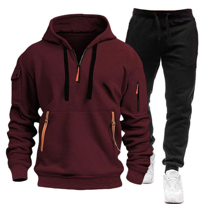 Herren Hoodie Kurz Reißverschluss Taschen Modern