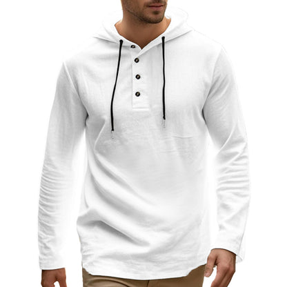 Herren Hoodie Langarm-Shirt mit Knöpfen und Taschen