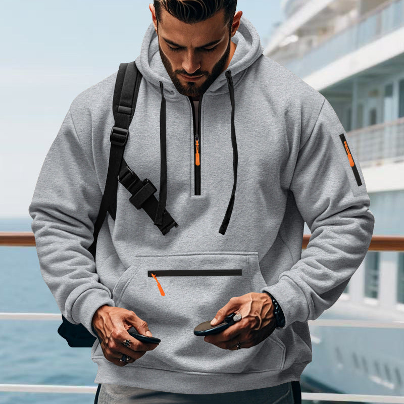 Herren Hoodie Sportlich Reißverschluss Taschen Grau