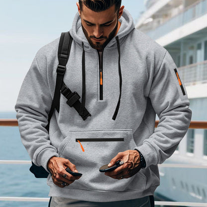 Herren Hoodie Sportlich Reißverschluss Taschen Grau