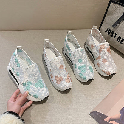 Damen Sneaker Blumenmuster Bequem Slip-On Schuhe