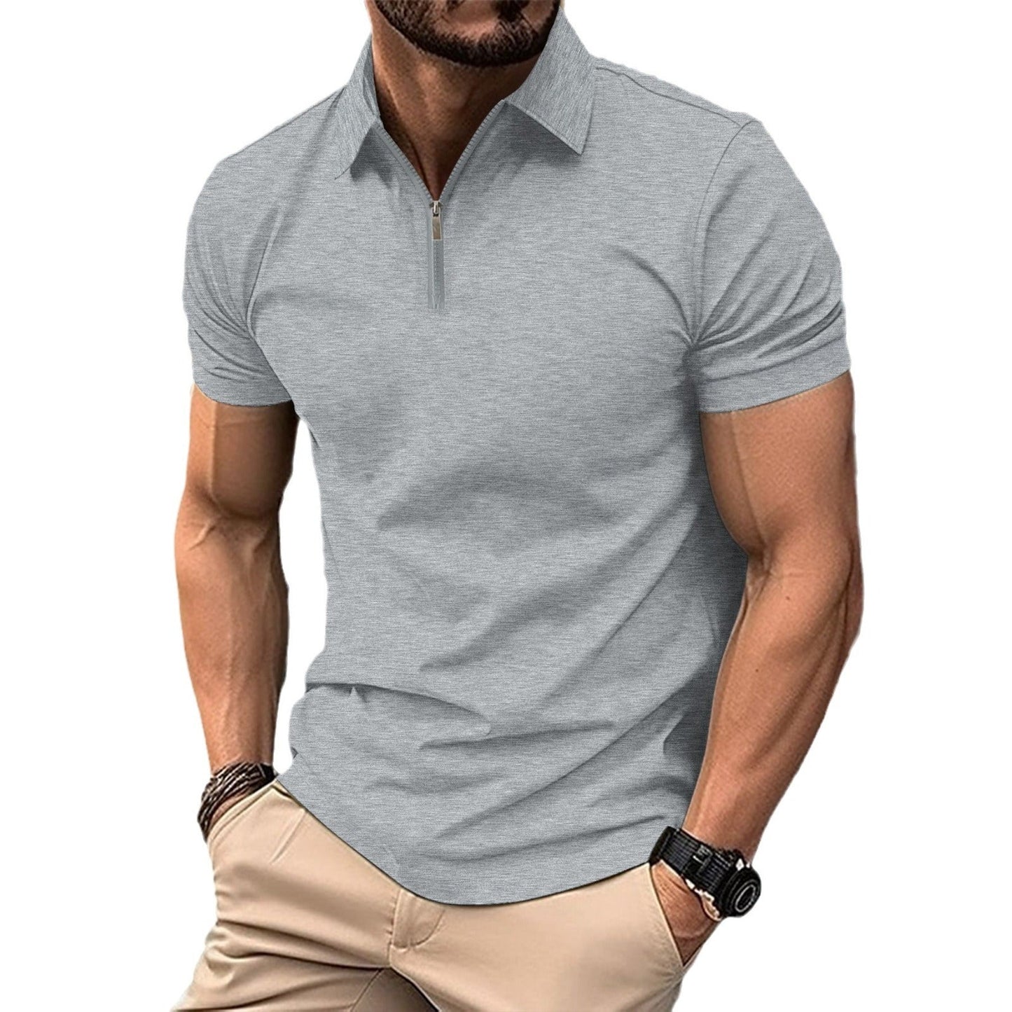 Herren Polohemd Modern Reißverschluss Slim Fit