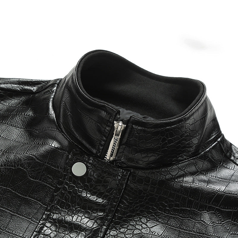Herren Lederjacke Modern Schnitt Kunstleder Schwarz