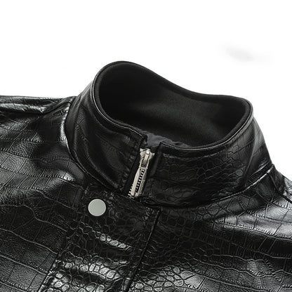 Herren Lederjacke Modern Schnitt Kunstleder Schwarz