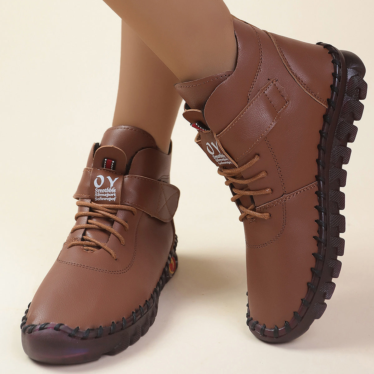 Damen Schnürstiefel Weiches Kunstleder Praktisch